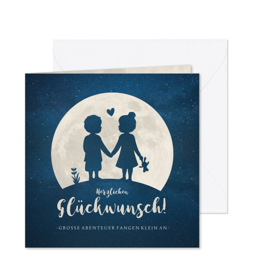 Glückwunschkarte zur Zwillingsgeburt Junge/Mädchen blau - Karteneindruck