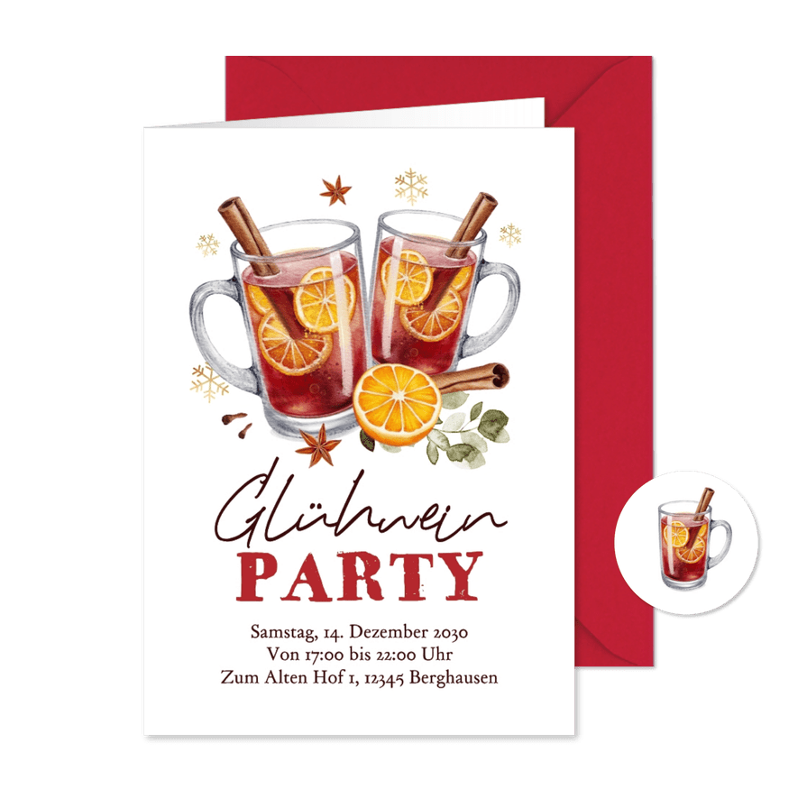 Glühweinparty Einladungskarte Glühweingläser - Karteneindruck