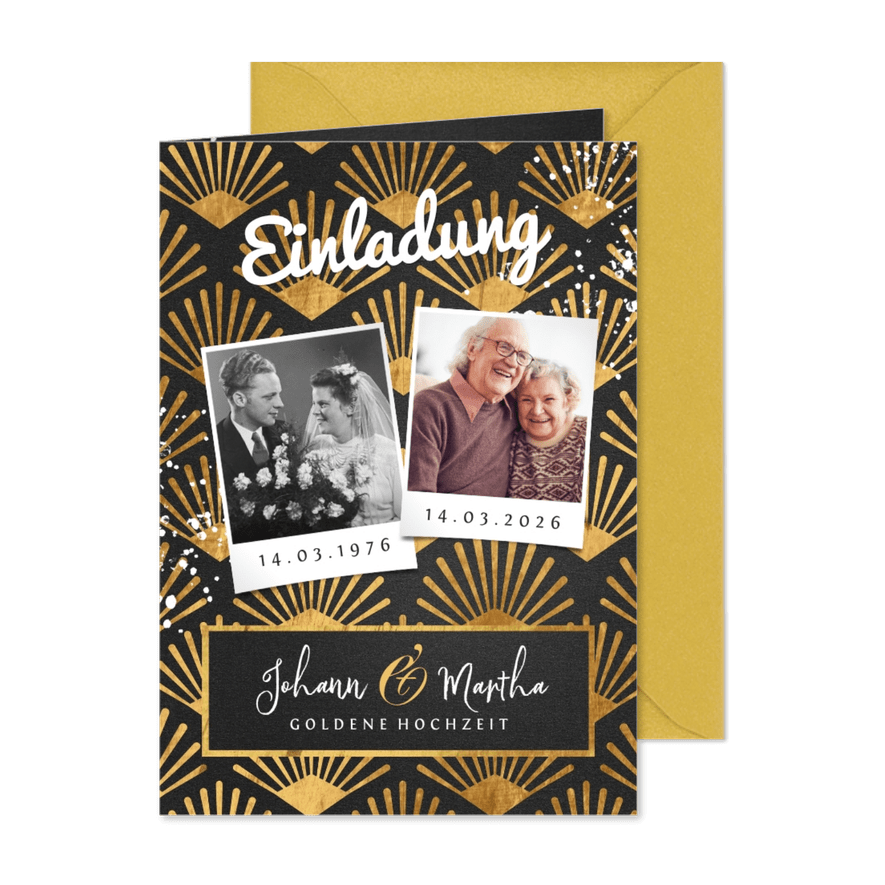 Goldene Hochzeit Einladung Fotos & Golddekor - Kartenvorschau