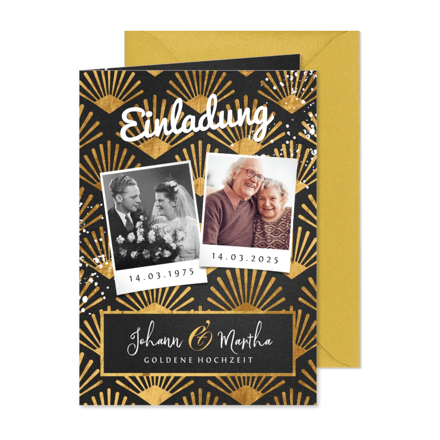 Goldene Hochzeit Einladung Fotos & Golddekor - Karteneindruck
