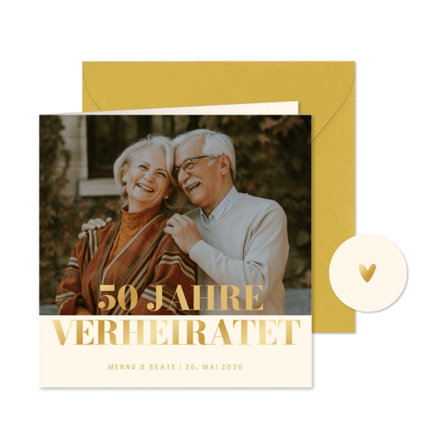 Goldene Hochzeit Fotokarte Einladung 50 Jahre verheiratet - Karteneindruck
