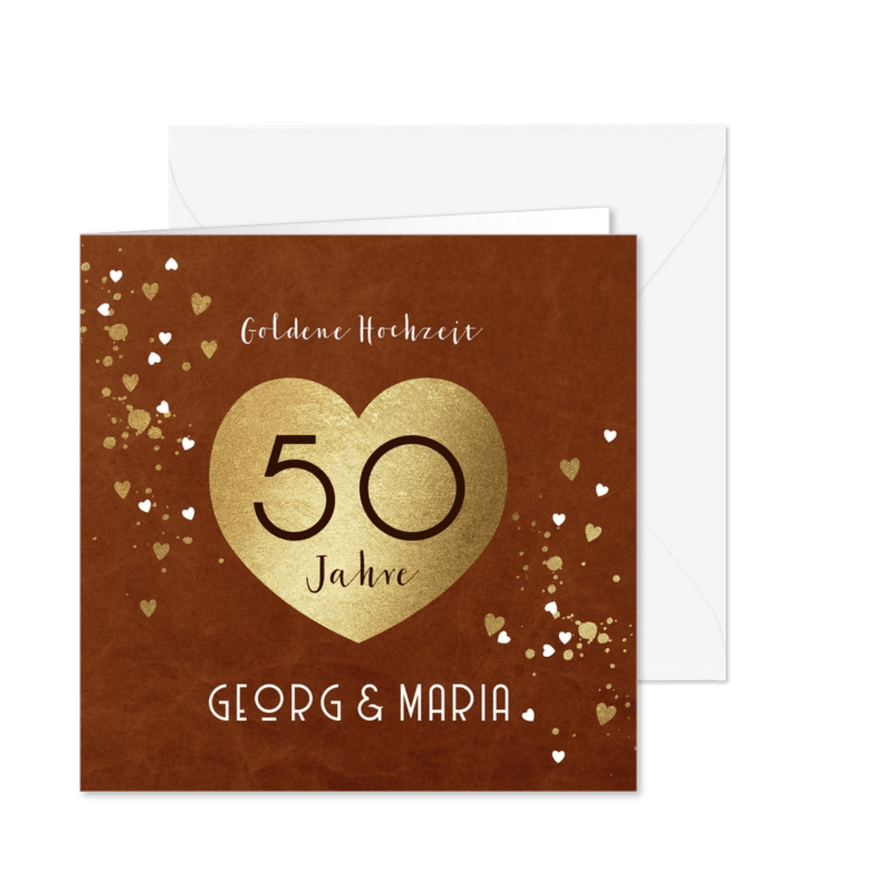 Goldene Hochzeit Glückwunschkarte Goldherz - Karteneindruck