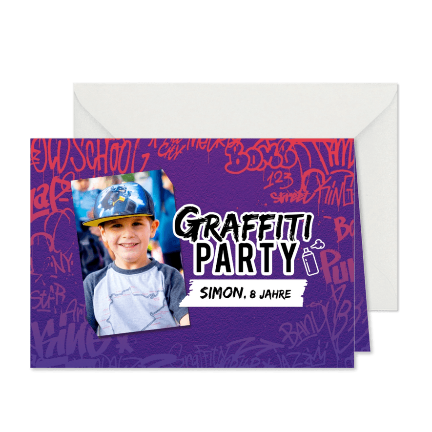 Graffiti Kindergeburtstagseinladung im Hip Hop-Style 8 Jahre - Kartenvorschau