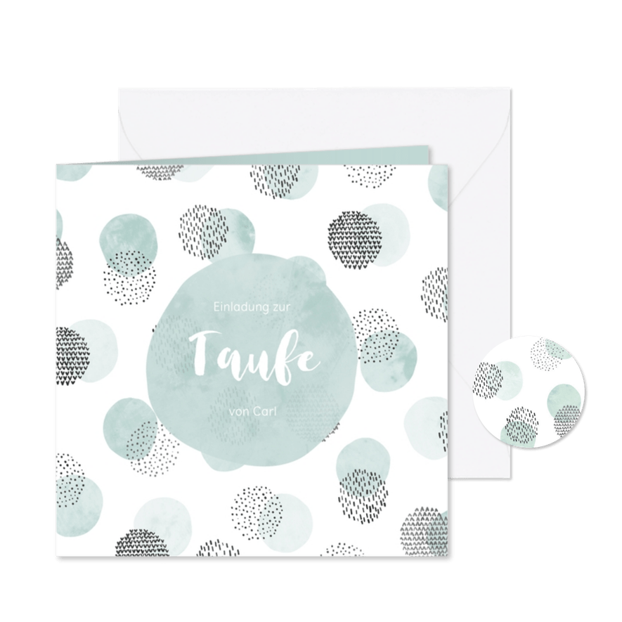 Grafische Einladung Taufe blaue Konfetti Wasserfarbe - Karteneindruck
