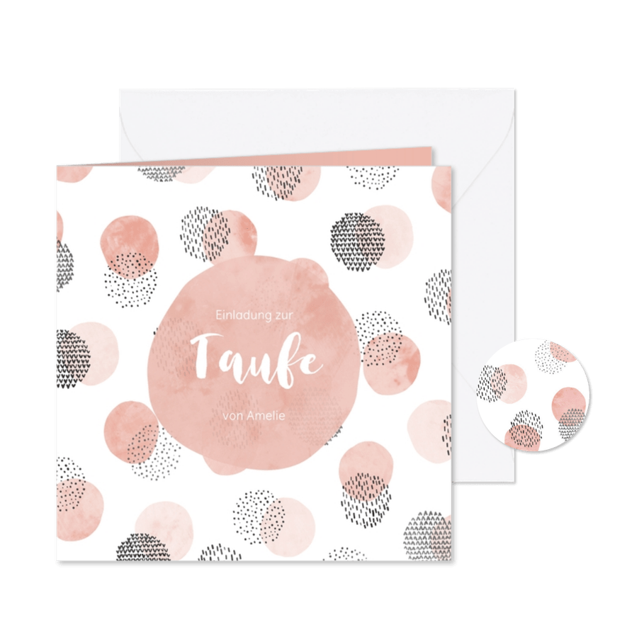 Grafische Einladung Taufe rosa Konfetti Wasserfarbe - Karteneindruck
