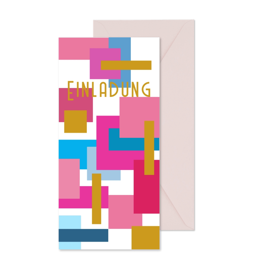 Grafische Einladungskarte bunte Vierecke - Karteneindruck
