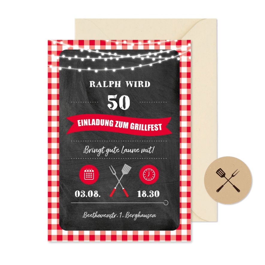 Grillfest Einladung rustikal und ländlich - Karteneindruck