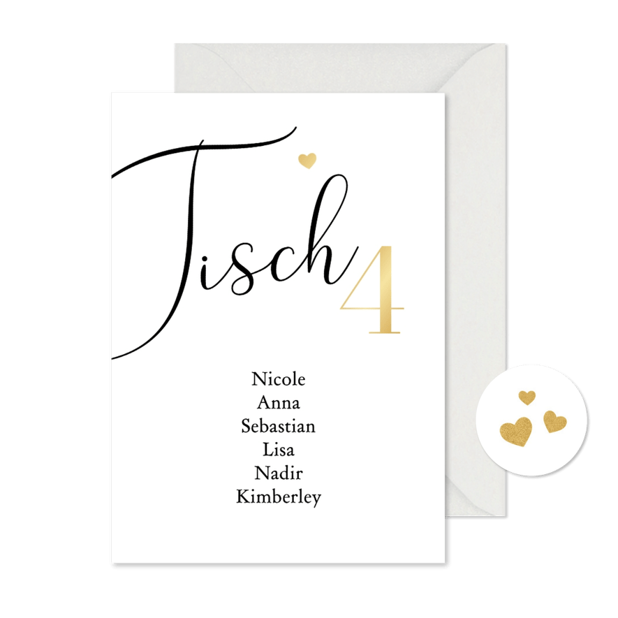 Gruppen-Tischkarte schlicht Kalligraphie Nummer und Namen - Karteneindruck
