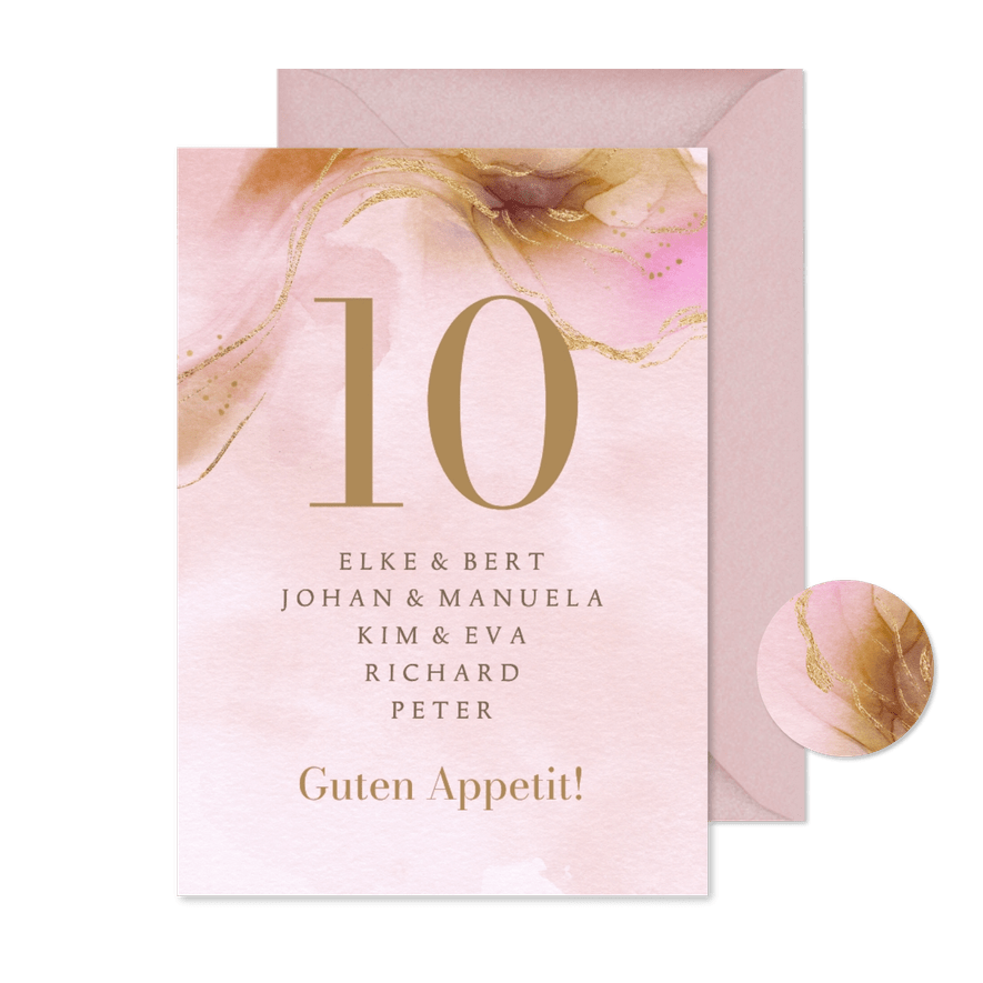 Gruppentischkarte Aquarelldesign rosa Marmor - Karteneindruck

