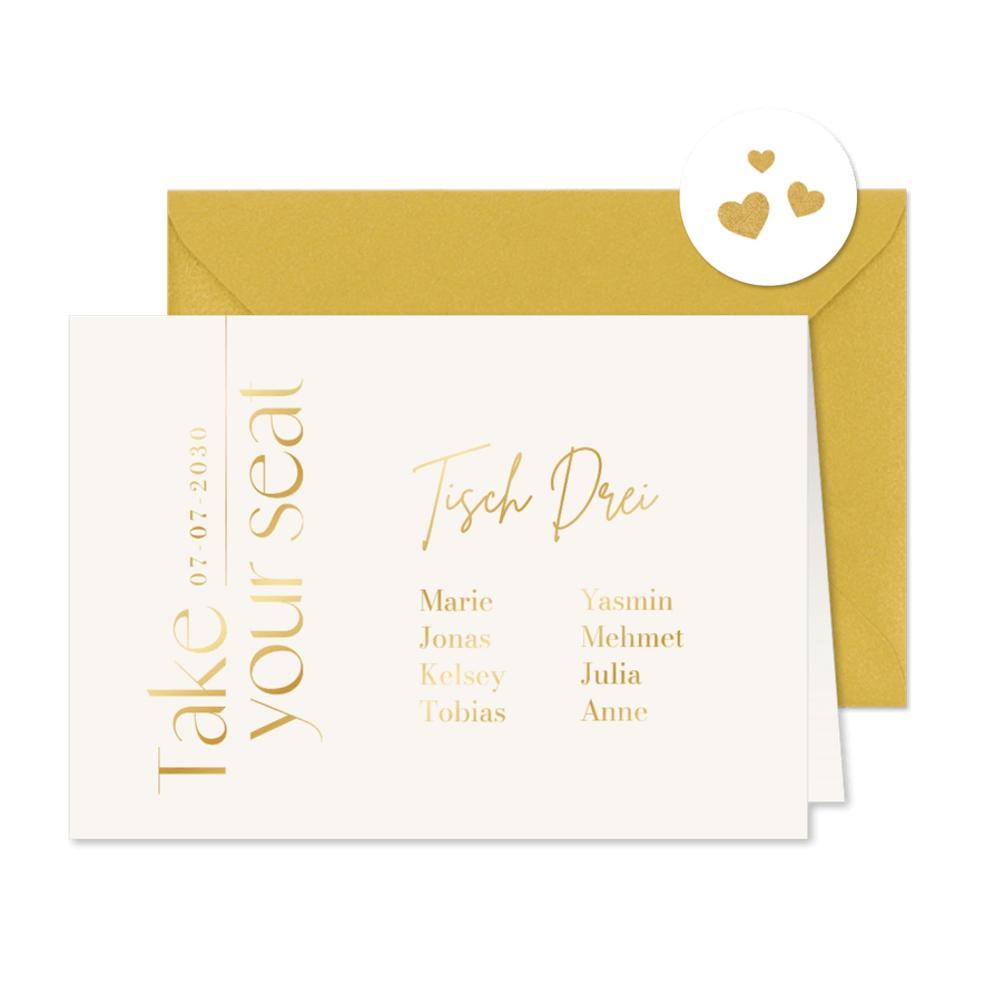  Gruppentischkarte 'Take your seat' Gold modern - Karteneindruck
