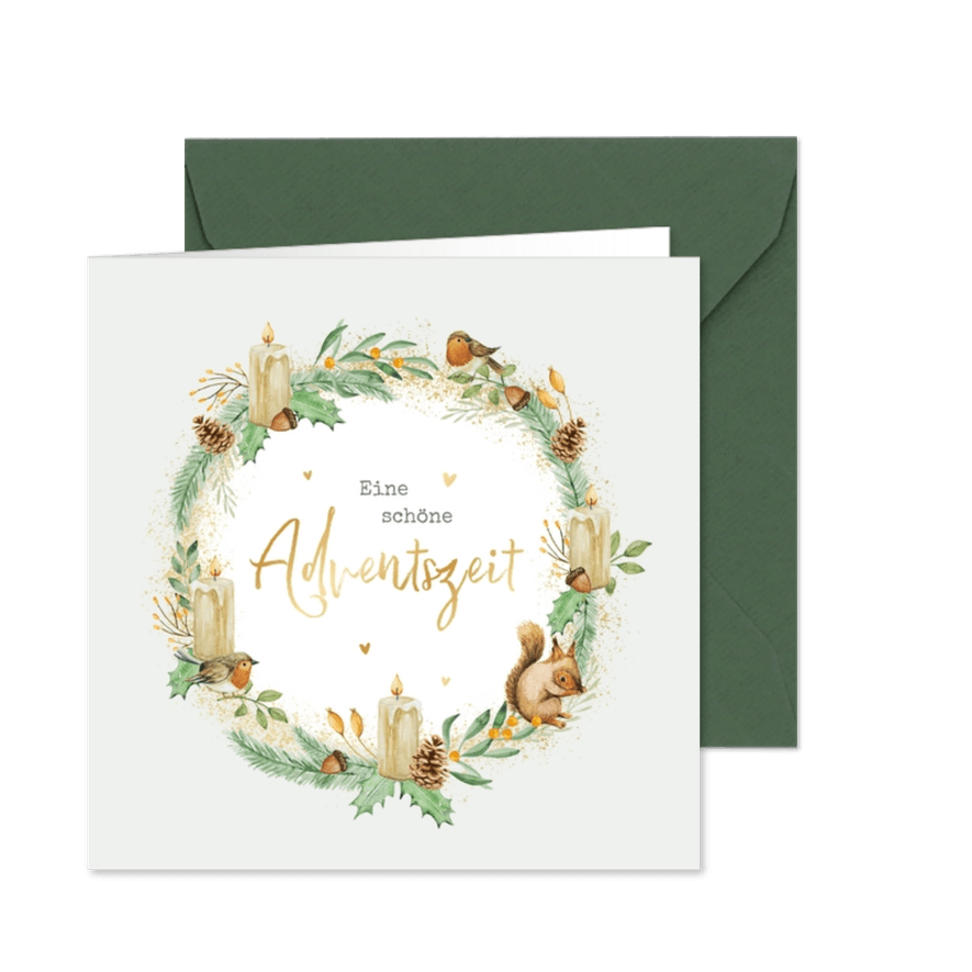 Grußkarte Advent Adventskranz natürlich - Karteneindruck
