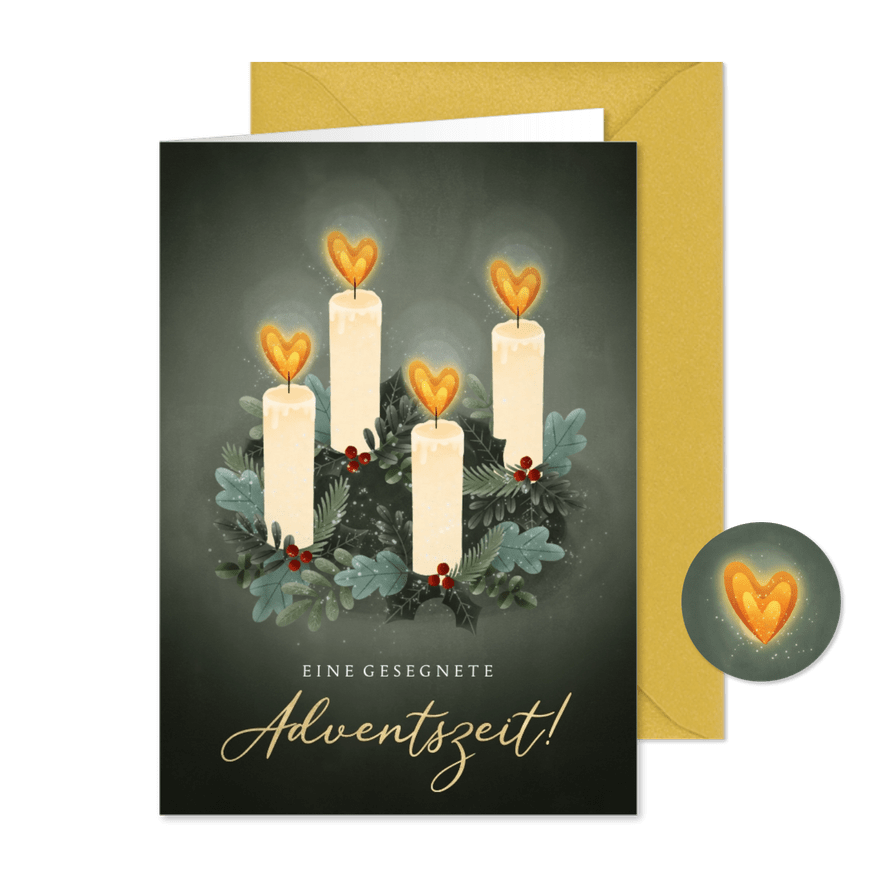 Grußkarte Advent Adventskranz vier Kerzen - Kartenvorschau
