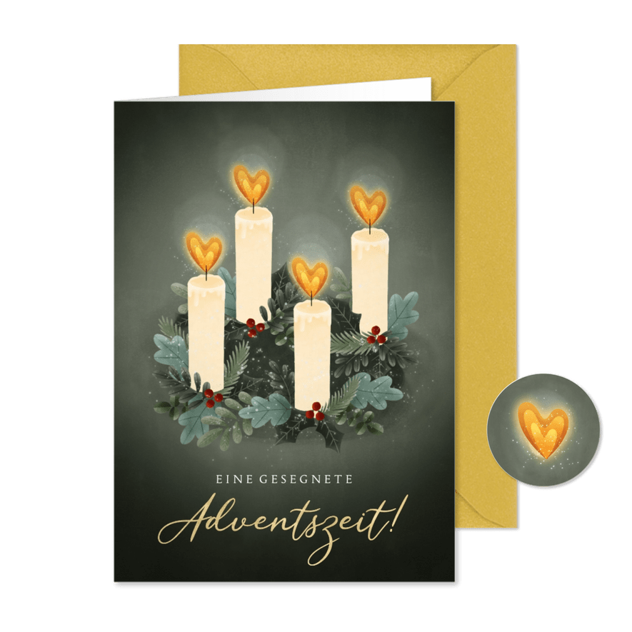 Grußkarte Advent Adventskranz vier Kerzen - Karteneindruck