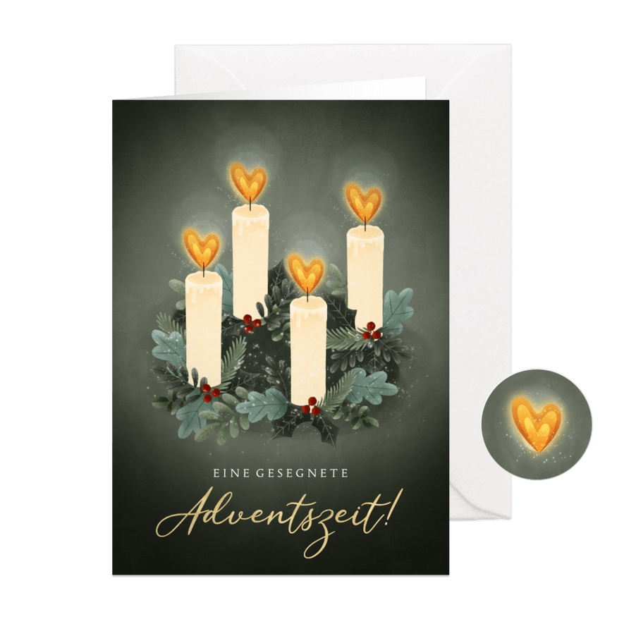 Grußkarte Advent Adventskranz vier Kerzen - Karteneindruck
