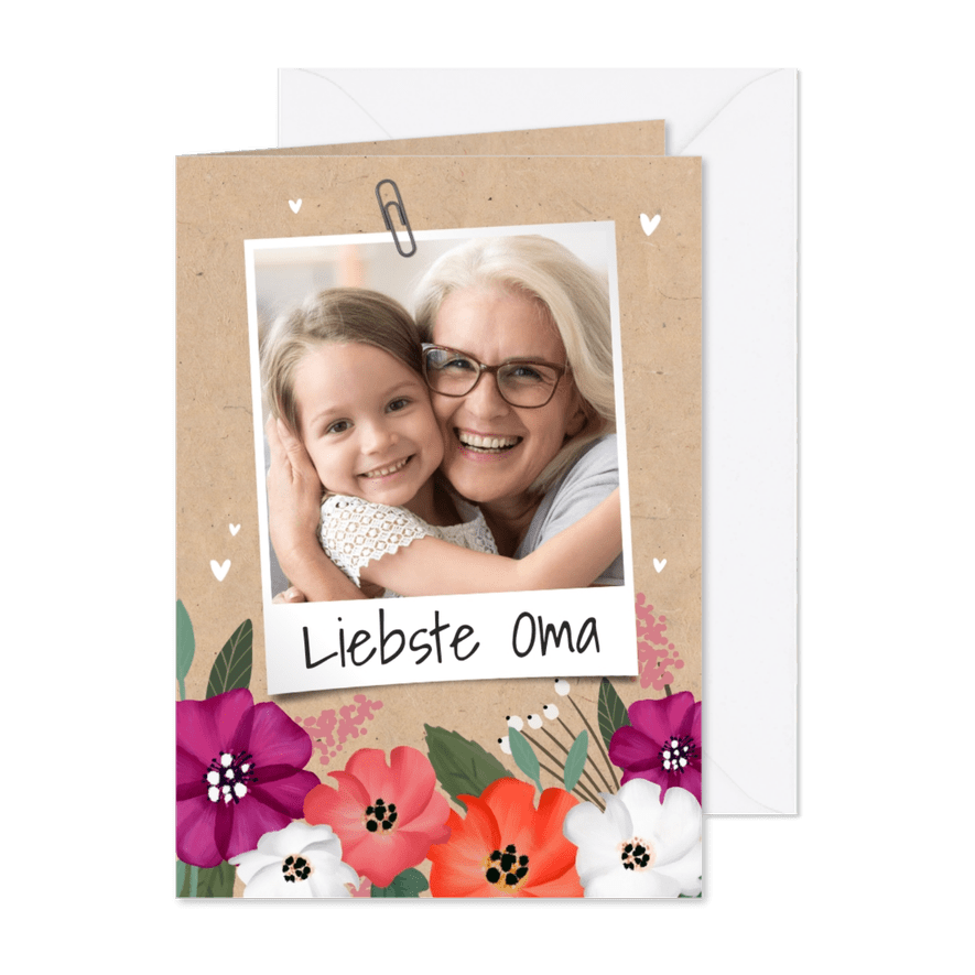 Grußkarte Blumen, Kraftpapier und Foto - Karteneindruck
