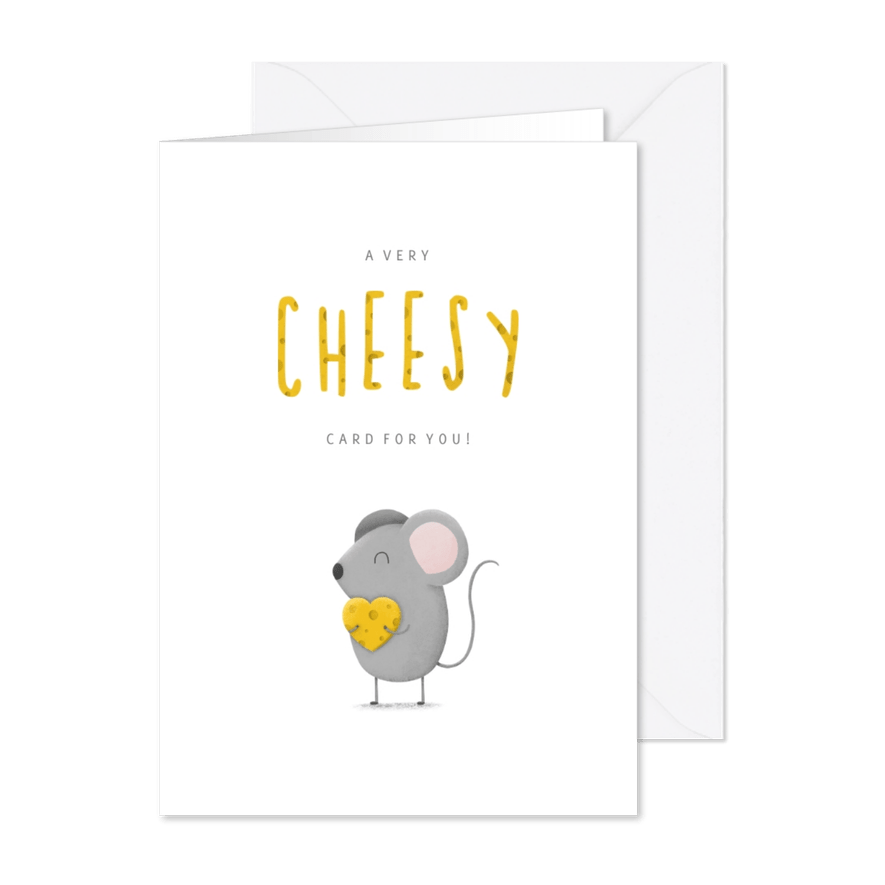 Grußkarte 'Cheesy' Maus mit Herz - Karteneindruck