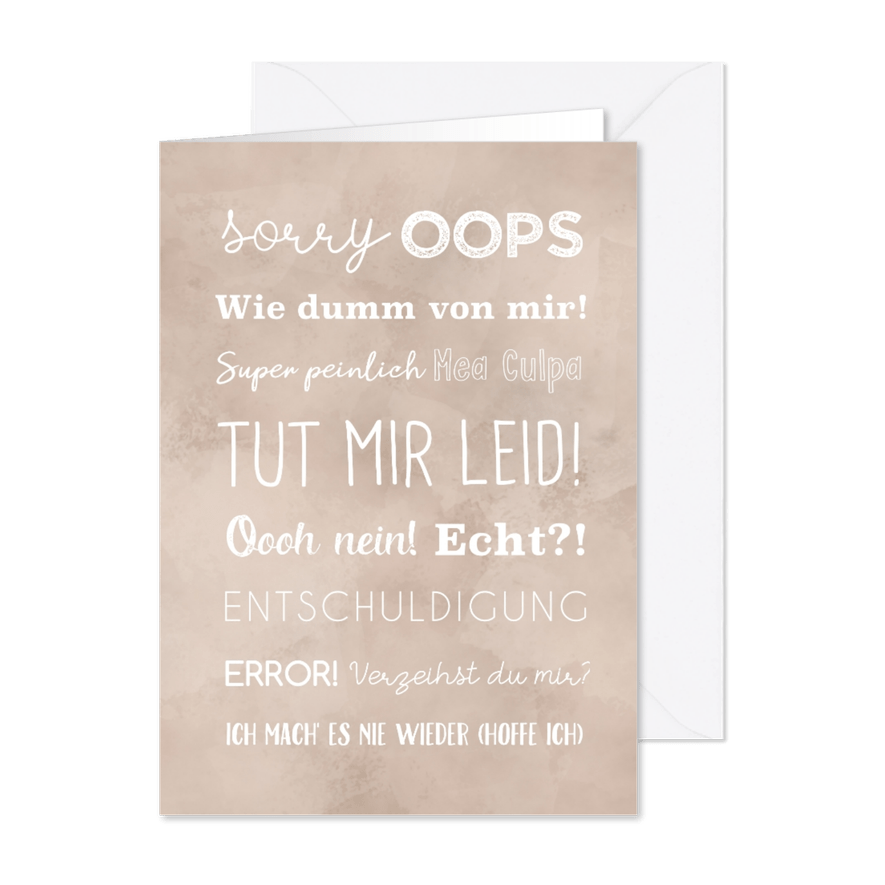 Grußkarte Entschuldigung Wort-Collage - Karteneindruck