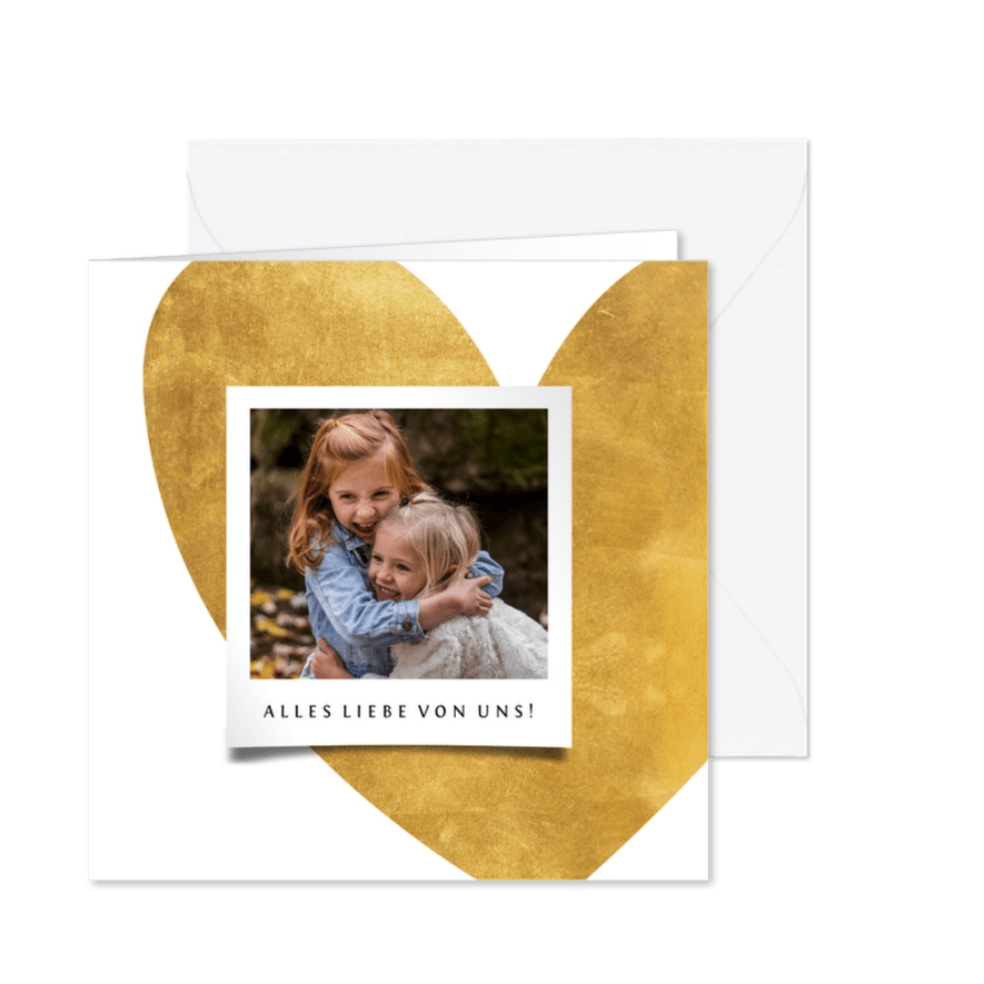 Grußkarte Foto & Herz Goldlook - Karteneindruck