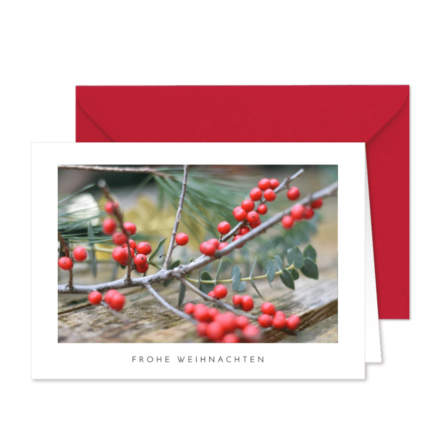 Grußkarte 'Frohe Weihnachten' Naturfoto Beerenzweige - Karteneindruck
