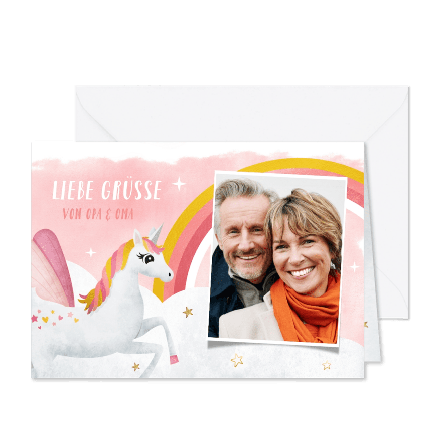 Grußkarte für Kinder Einhorn mit Foto - Karteneindruck