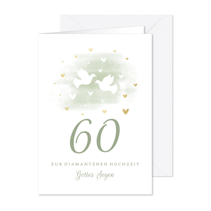 Grußkarte Glückwunsch 60. Hochzeitstag Tauben - Karteneindruck
