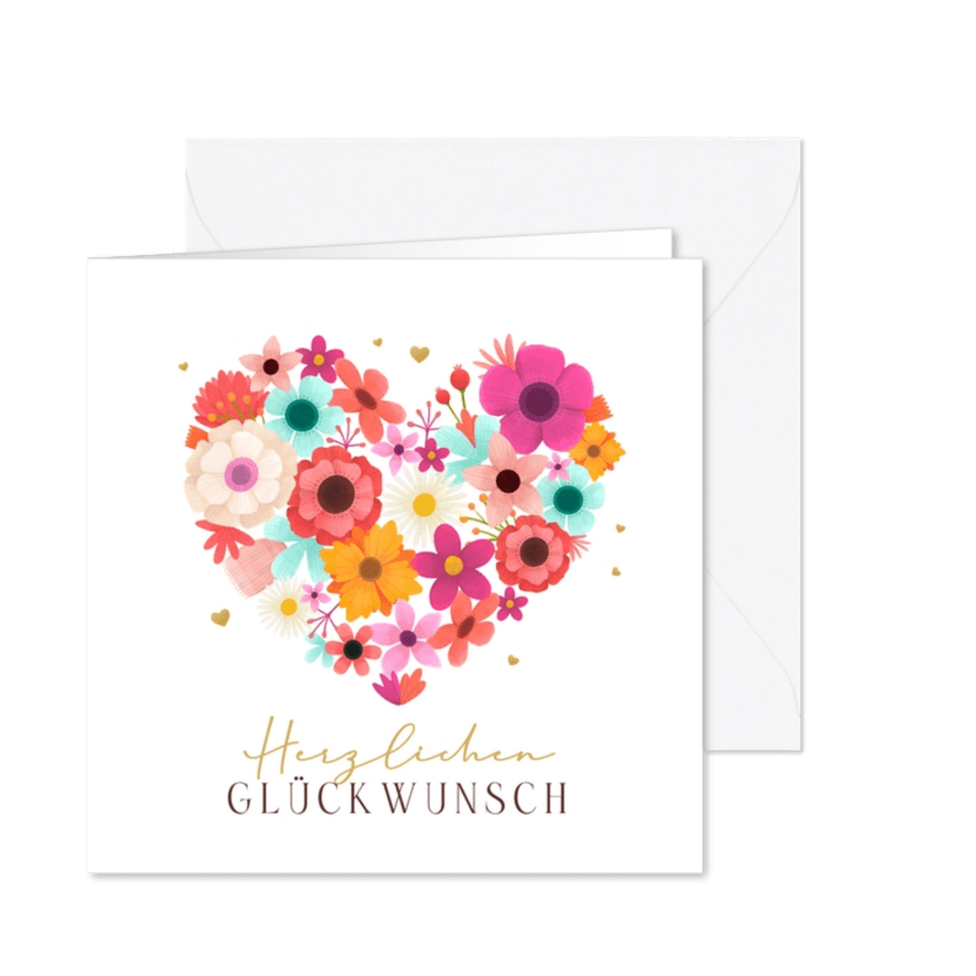 Grußkarte Glückwunsch mit Blumenherz - Karteneindruck