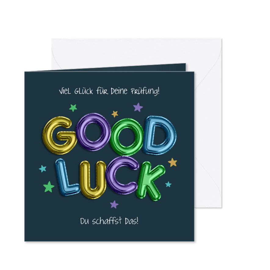 Grußkarte 'Good Luck' bunte Luftballons - Karteneindruck