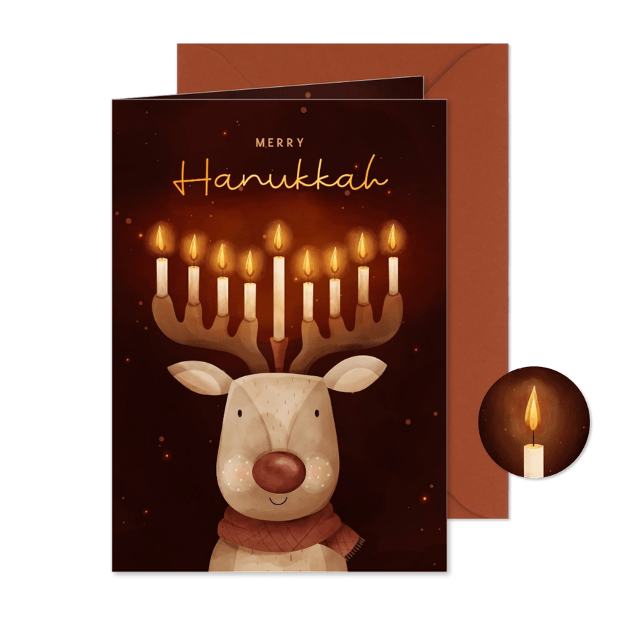 Grußkarte mit Rentier zu Hanukkah und Weihnachten - Karteneindruck
