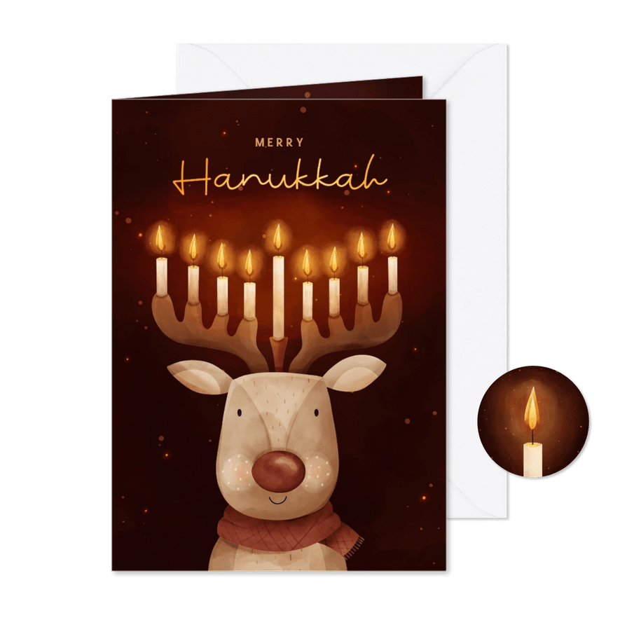 Grußkarte mit Rentier zu Hanukkah und Weihnachten - Karteneindruck
