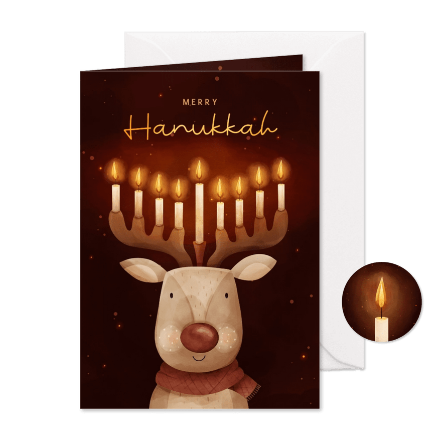 Grußkarte mit Rentier zu Hanukkah und Weihnachten - Karteneindruck
