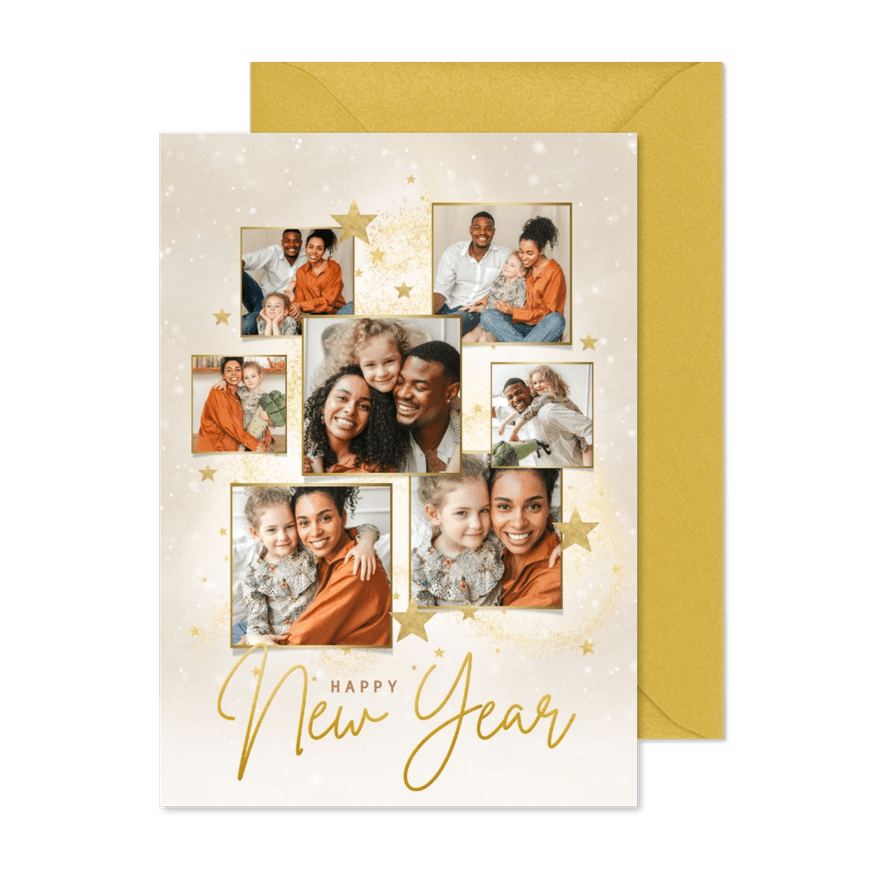 Grußkarte Neujahr 8 Fotos 'Happy New Year' - Karteneindruck