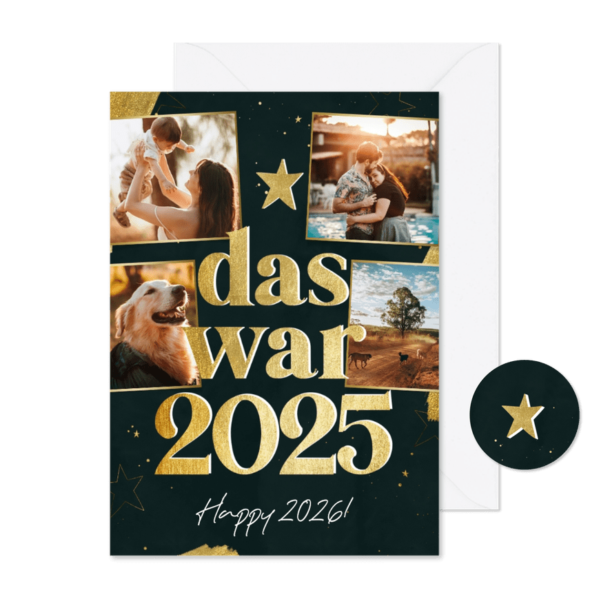 Grußkarte Neujahr 'Das war 2025' Jahresrückblick Fotos - Karteneindruck