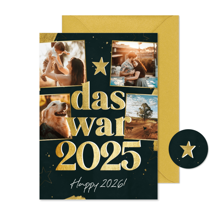 Grußkarte Neujahr 'Das war 2025' Jahresrückblick Fotos - Karteneindruck