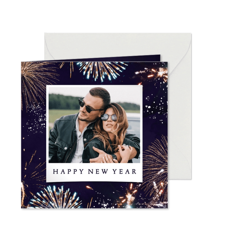 Grußkarte Neujahr Feuerwerk und Foto - Karteneindruck