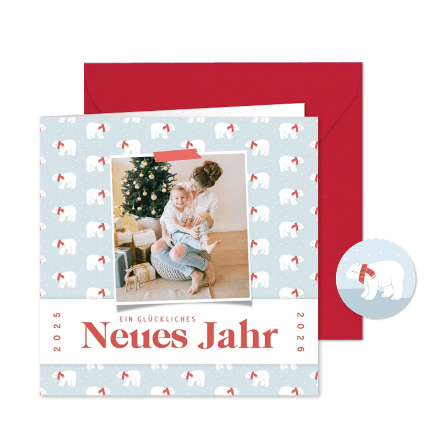 Grußkarte Neujahr Fotokarte mit Eisbären - Karteneindruck

