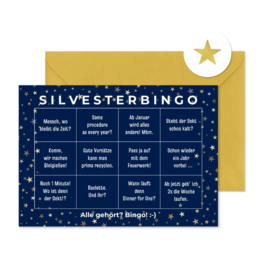 Grußkarte Neujahr Silvesterbingo  - Karteneindruck
