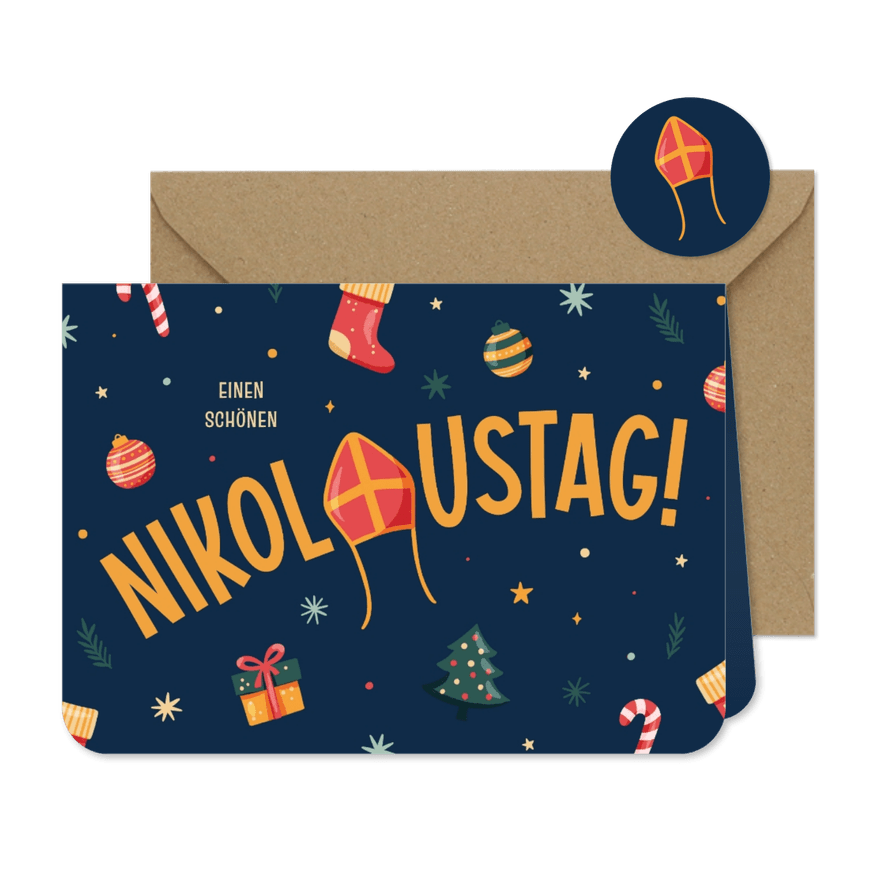 Grußkarte Nikolaustag kleine Symbole - Karteneindruck
