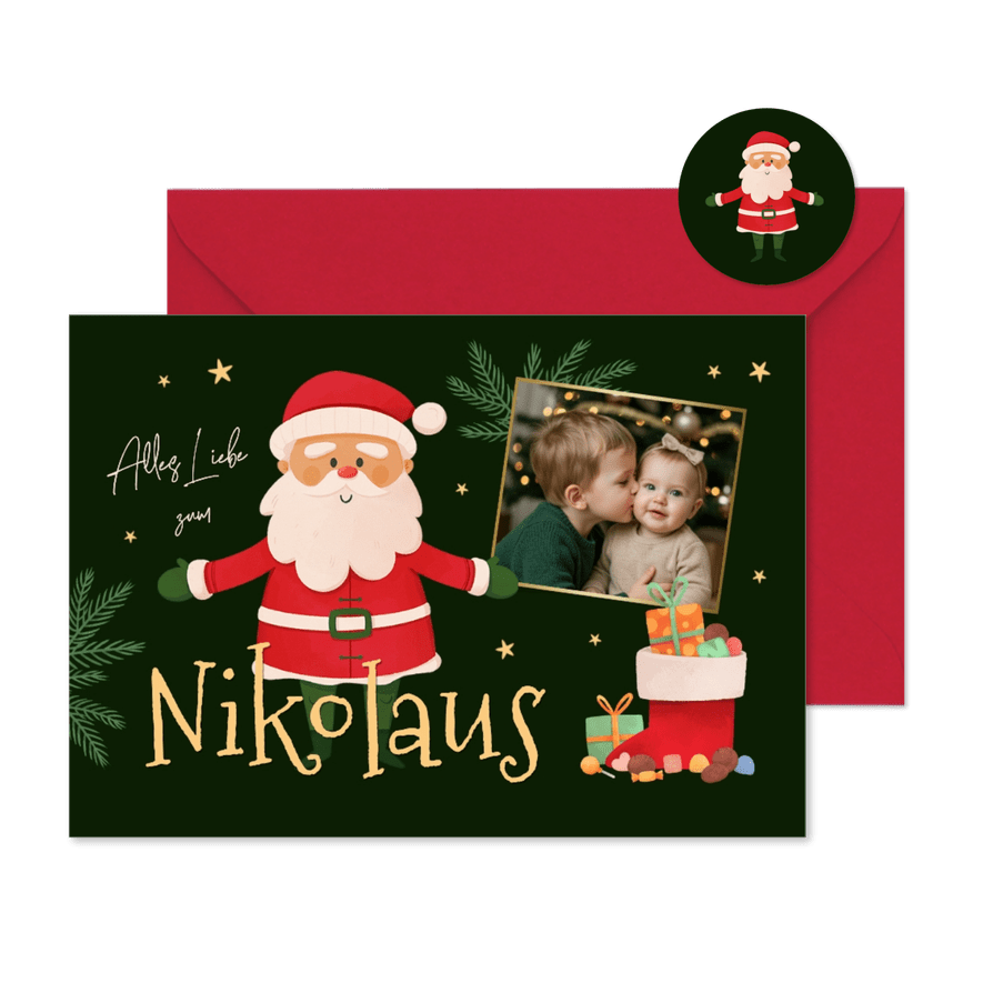 Grußkarte Nikolaustag mit Foto & kleinem Nikolaus - Kartenvorschau