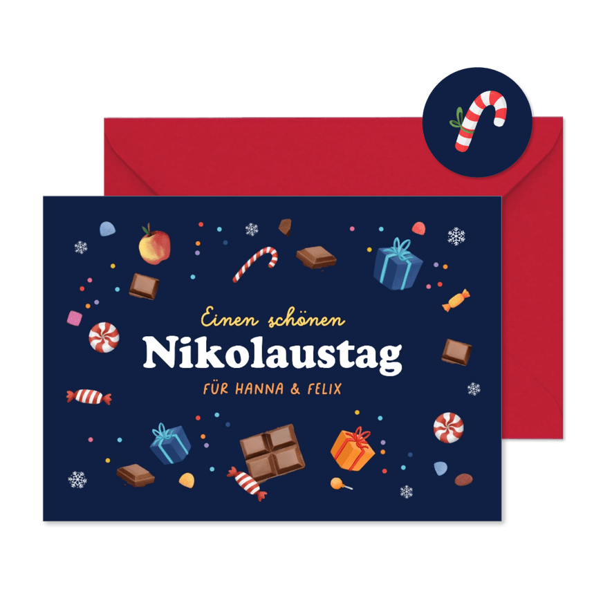 Grußkarte Nikolaustag Süßigkeiten - Karteneindruck
