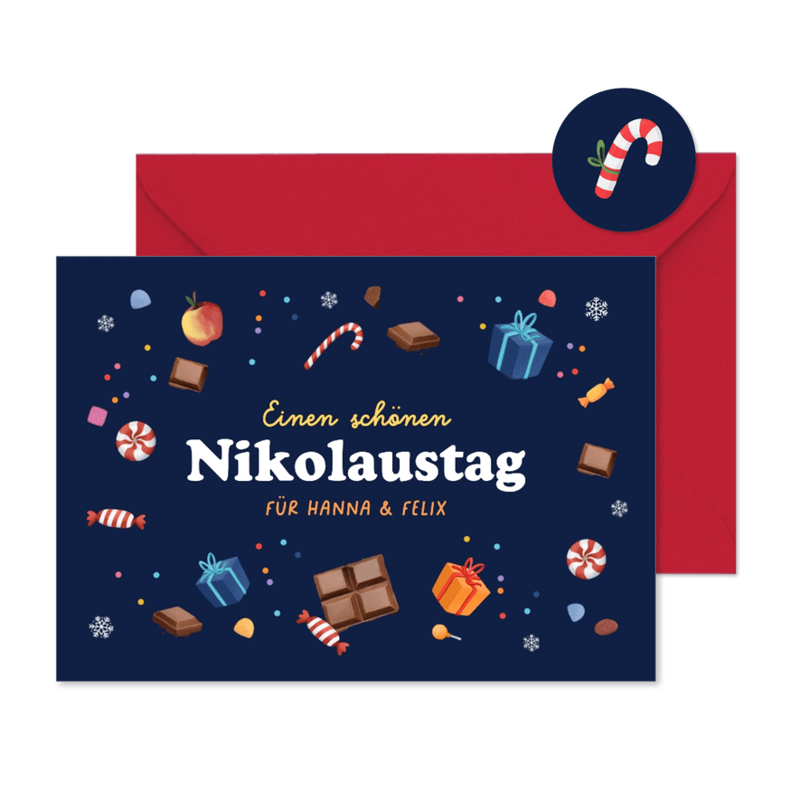 Grußkarte Nikolaustag Süßigkeiten - Karteneindruck
