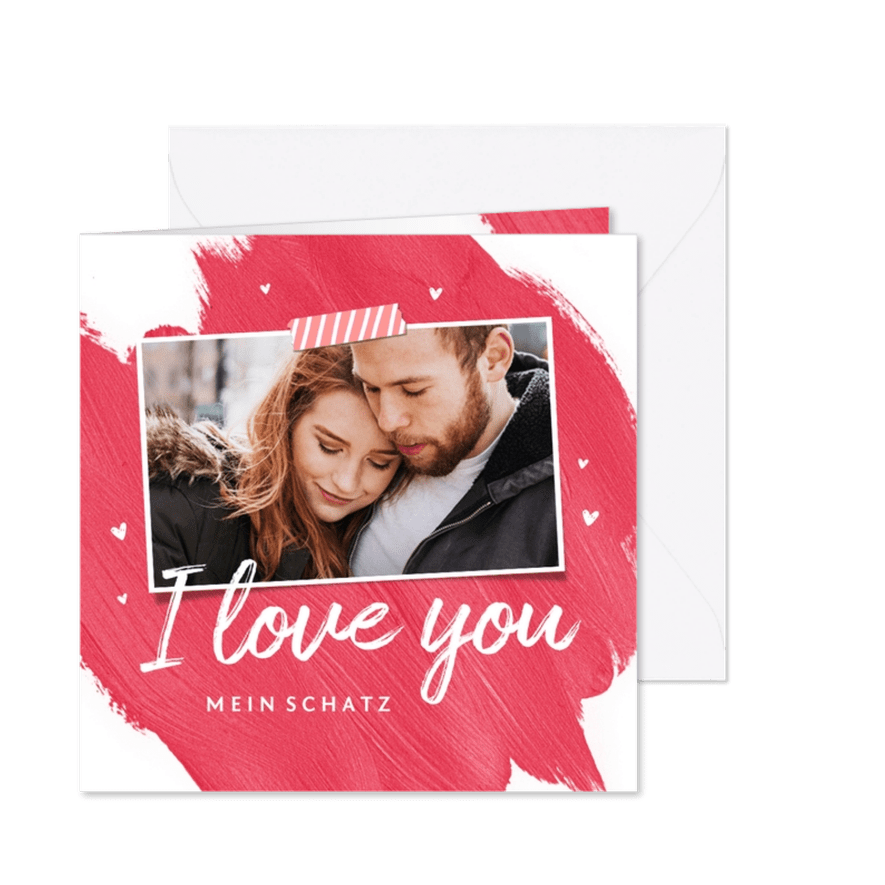 Grußkarte pink mit Foto und I love you - Karteneindruck