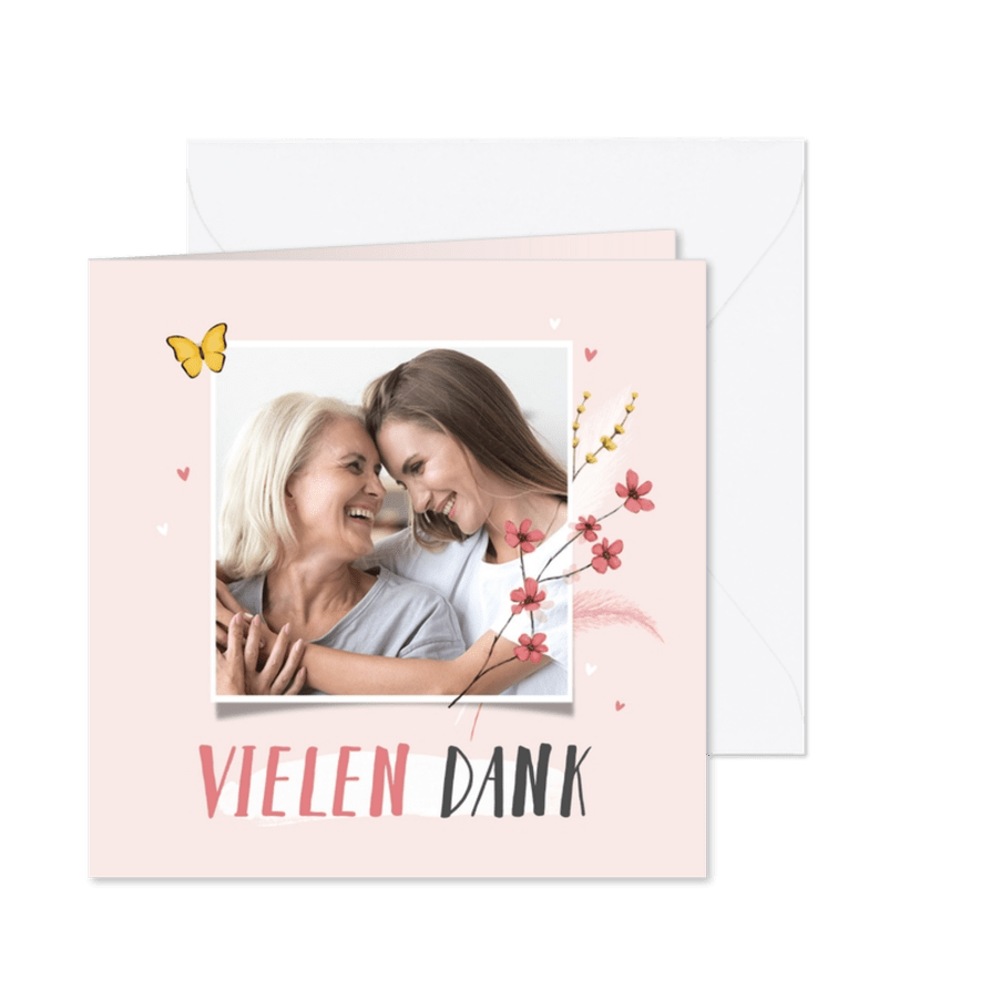 Grußkarte Vielen Dank mit Foto & Blumen - Karteneindruck