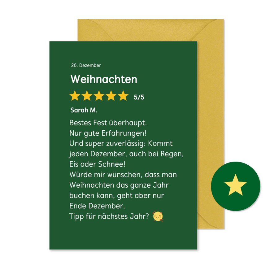 Grußkarte Weihnachten 5 Sterne - Karteneindruck
