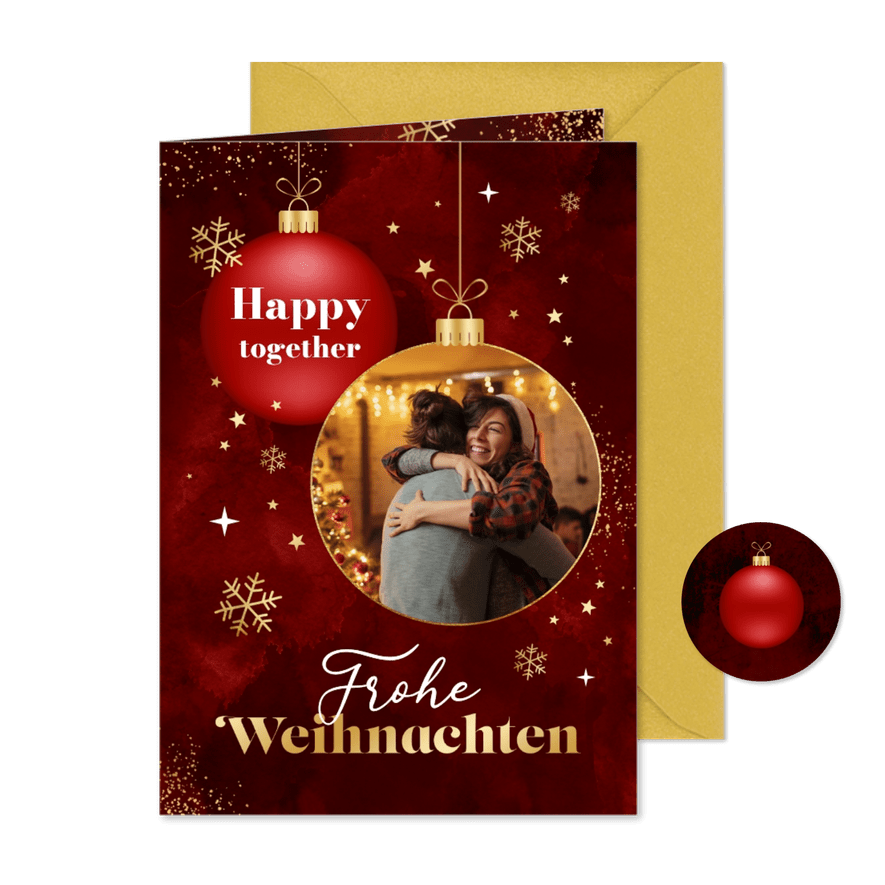 Grußkarte Weihnachten Foto in Weihnachtskugel - Karteneindruck