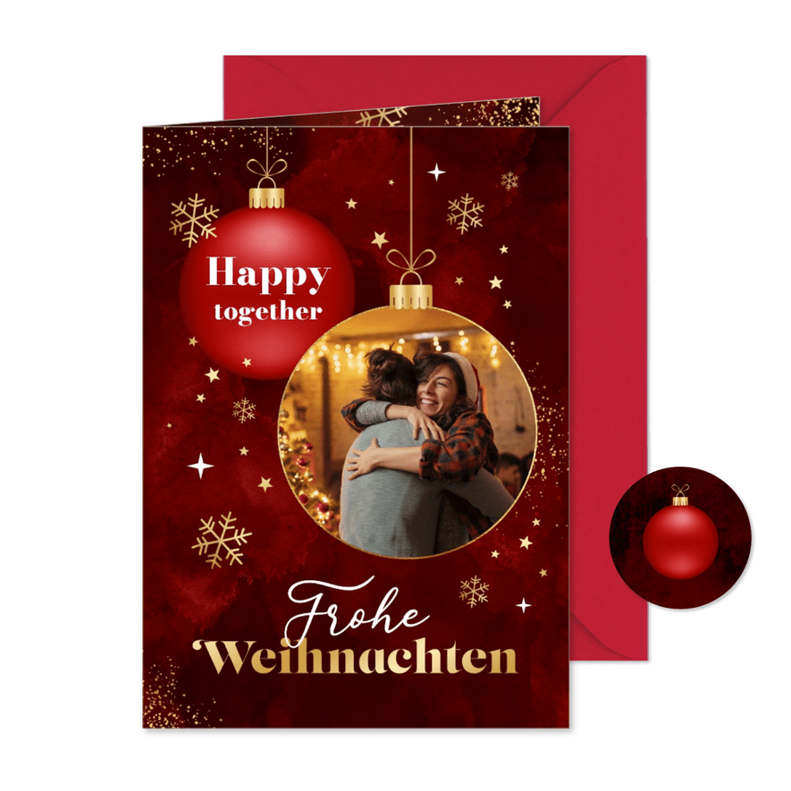 Grußkarte Weihnachten Foto in Weihnachtskugel - Karteneindruck
