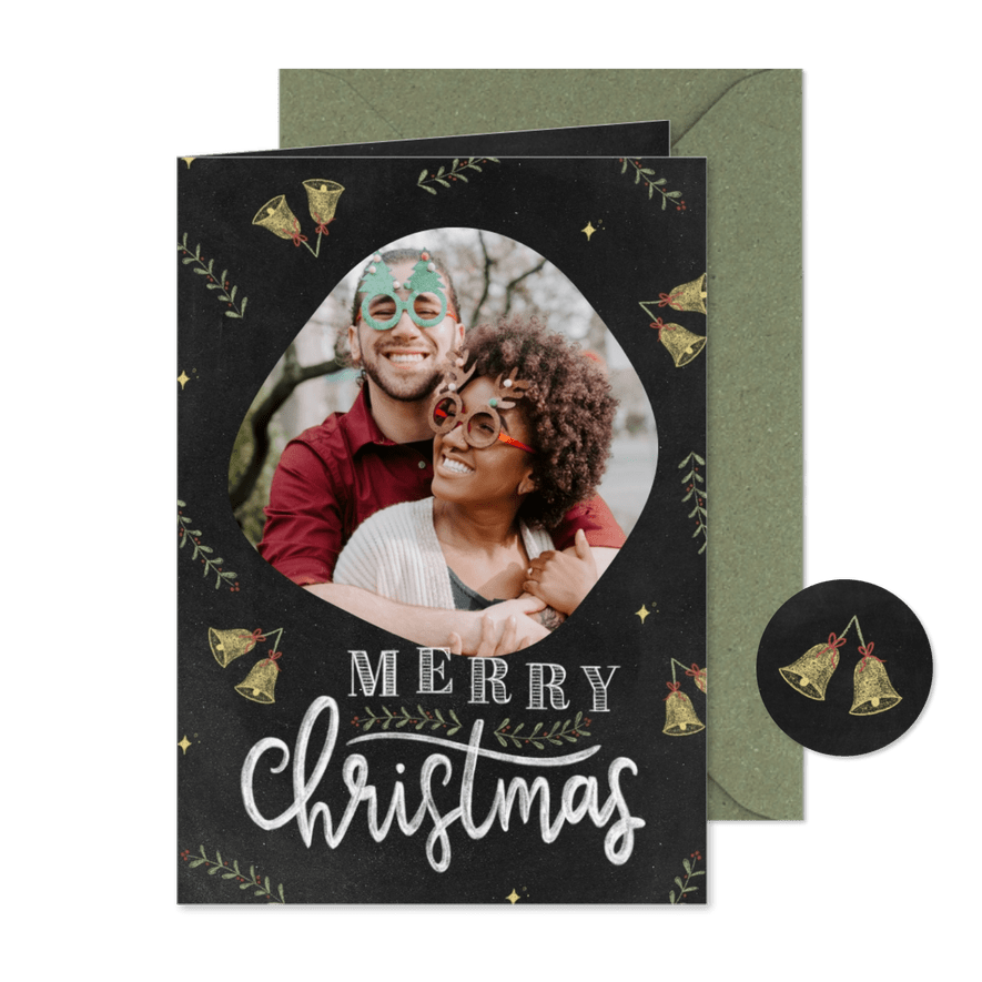 Grußkarte Weihnachten Foto & 'Merry Christmas' Kreidelook - Kartenvorschau