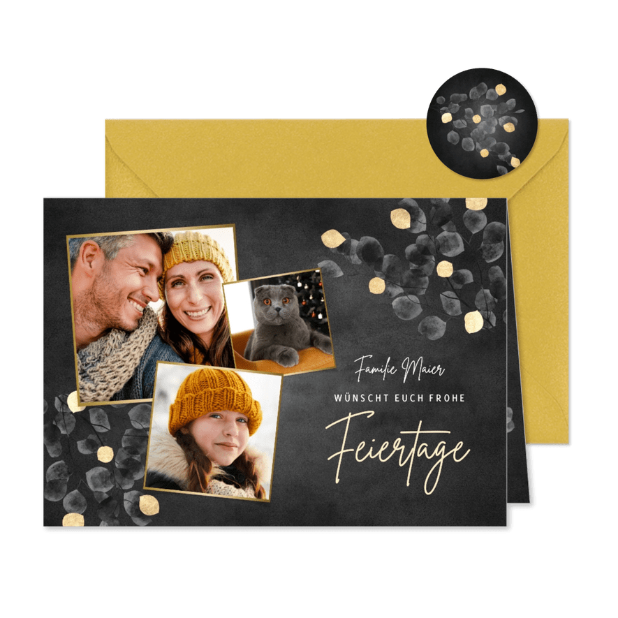 Grußkarte Weihnachten Fotocollage Goldblätter - Karteneindruck