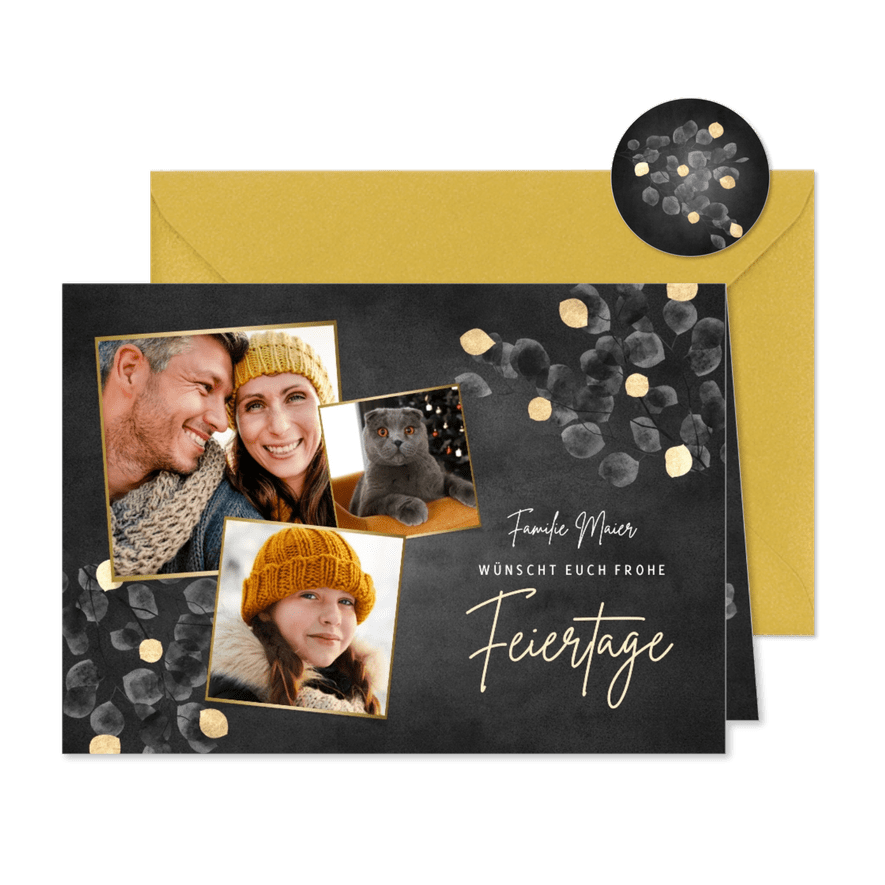 Grußkarte Weihnachten Fotocollage Goldblätter - Karteneindruck