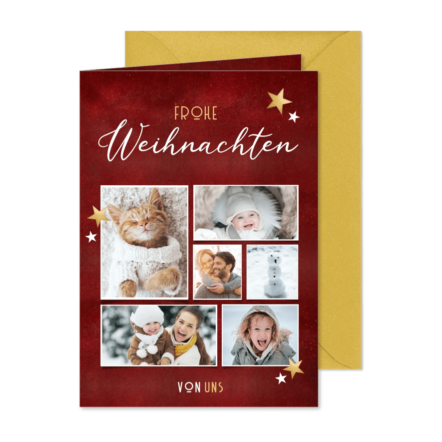 Grußkarte Weihnachten Fotos und Sterne - Karteneindruck