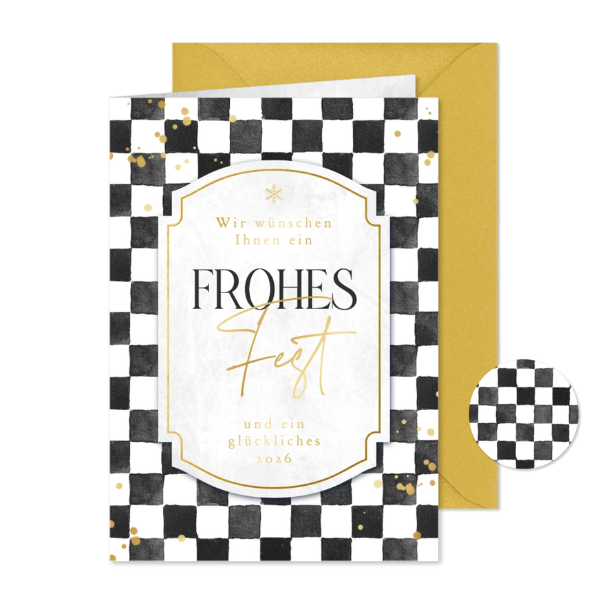 Grußkarte Weihnachten geschäftlich Karos schwarz-weiß - Karteneindruck